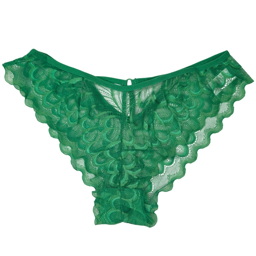 NEW Unworn Knotty Green Bright High Cut Briefs Lacey Panties Underwear